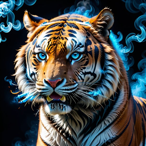 Image of a blue smoking tiger