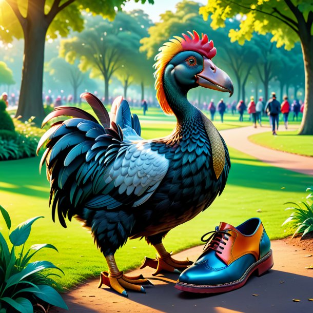 Illustration d'un dodo dans une chaussure dans le parc