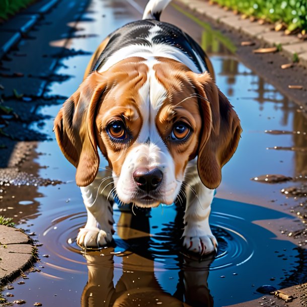 Picture of a crying of a beagle in the puddle