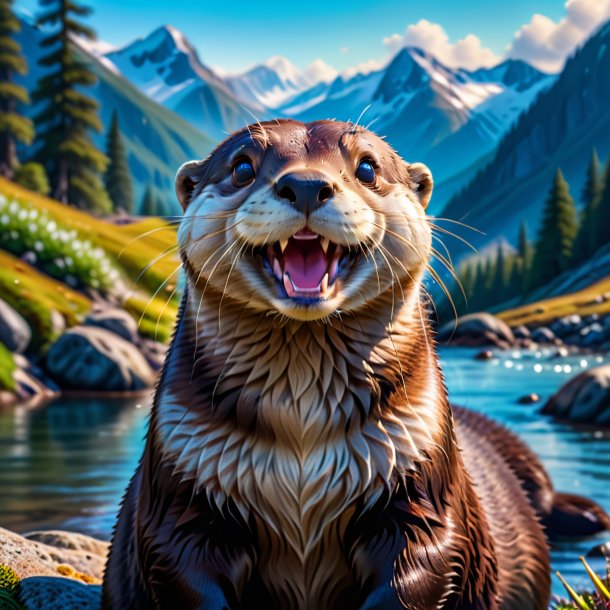 Photo d'une loutre souriante dans les montagnes