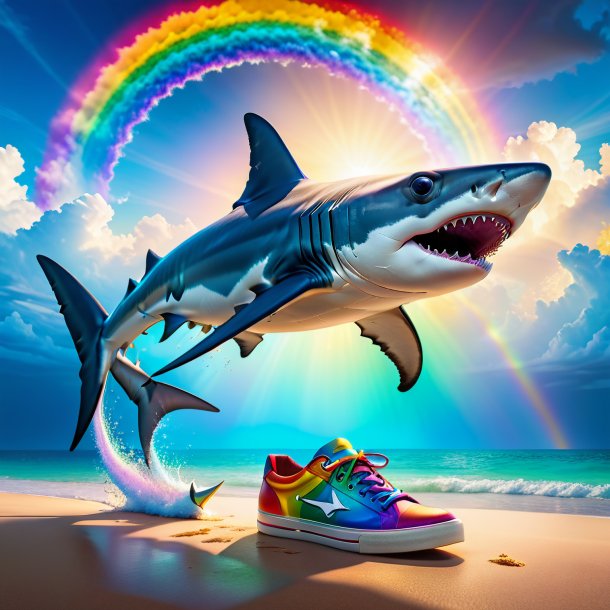 Photo of a hammerhead shark in a shoes on the rainbow