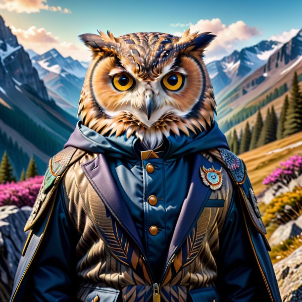 Pic of a owl in a jacket in the mountains