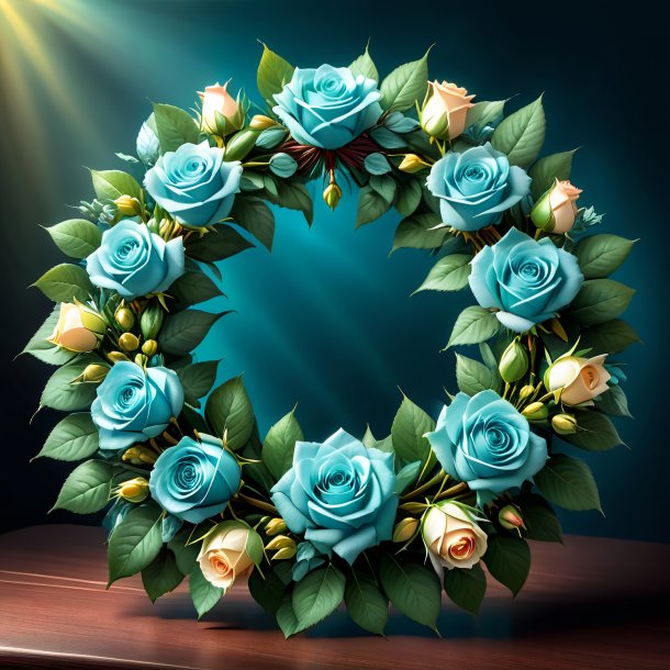 Depicting of a aquamarine wreath of roses