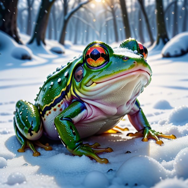 Foto de un llanto de una rana en la nieve