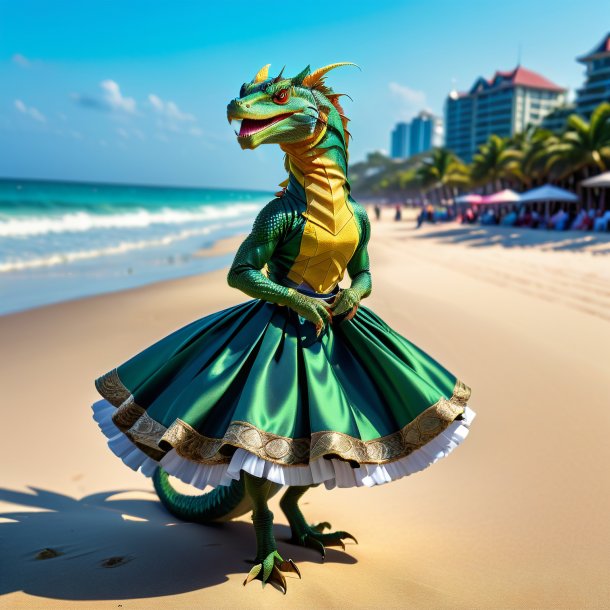 Pic of a basilisk in a skirt on the beach