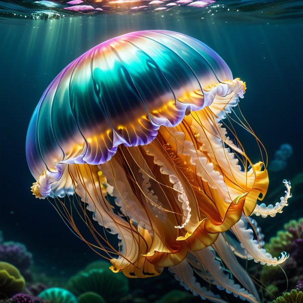 Illustration of a jellyfish in a vest in the water