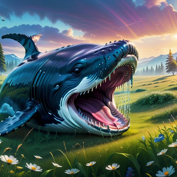 Pic of a crying of a whale in the meadow