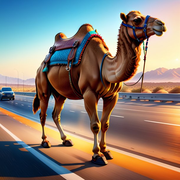 Illustration of a camel in a shoes on the highway