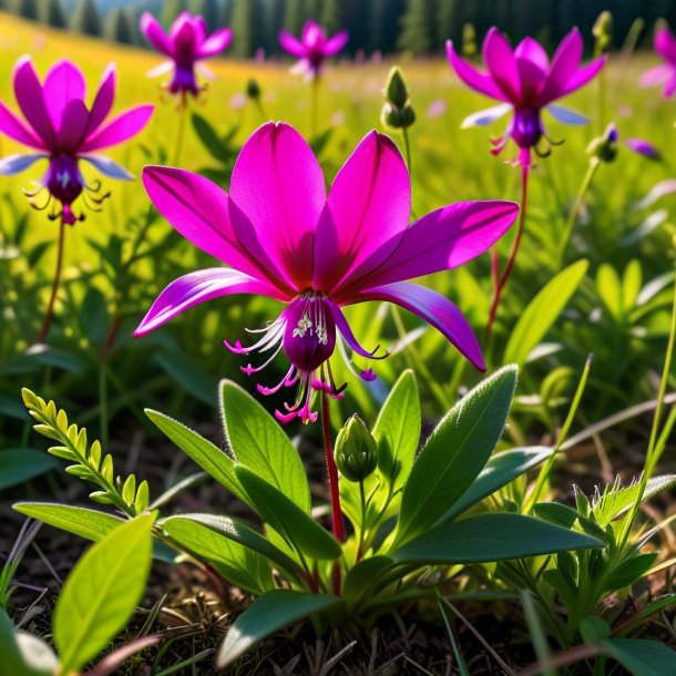 "imagery of a fuchsia crowfoot, meadow"