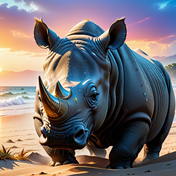 Image of a crying of a rhinoceros on the beach