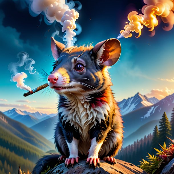 Picture of a smoking of a possum in the mountains