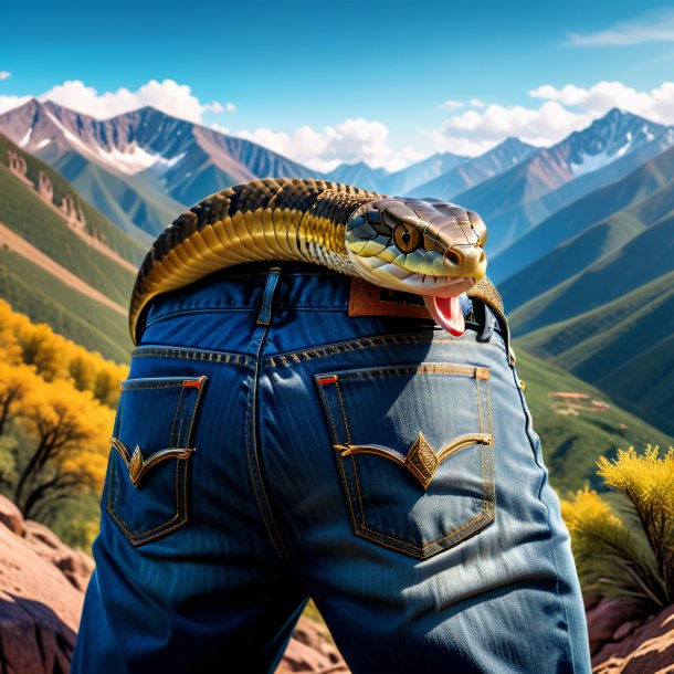 Image of a cobra in a jeans in the mountains