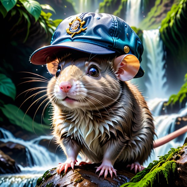 Image of a rat in a cap in the waterfall