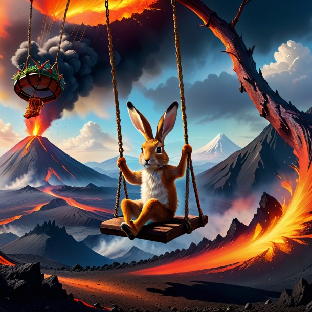 Image of a swinging on a swing of a hare in the volcano