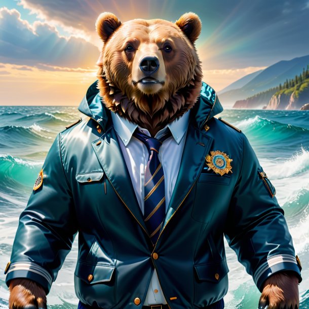 Photo of a bear in a jacket in the sea