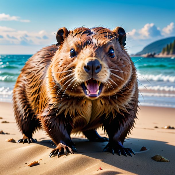 Imagem de uma ameaça de um castor na praia