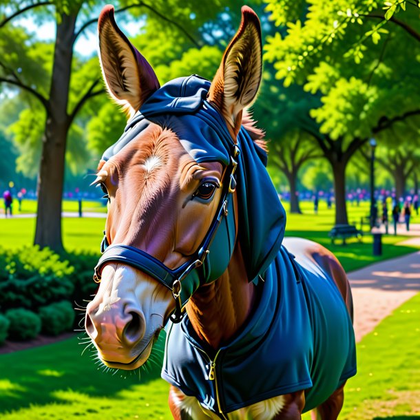 Image of a mule in a hoodie in the park