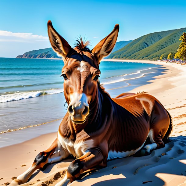 Picture of a resting of a mule on the beach