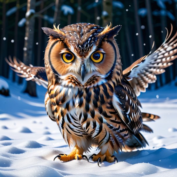 Pic of a swimming of a owl in the snow