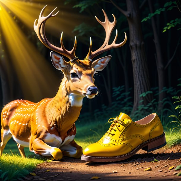 Pic d'un cerf dans une chaussure jaune