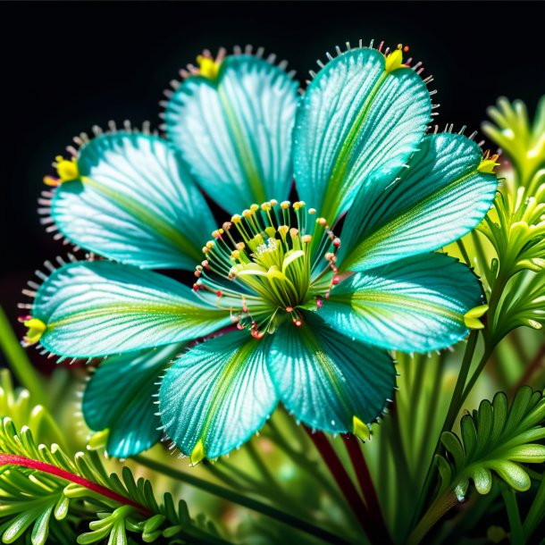 Clipart of a teal round-leaved sundew