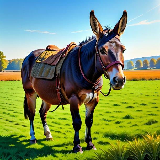 Drawing of a mule in a coat on the field