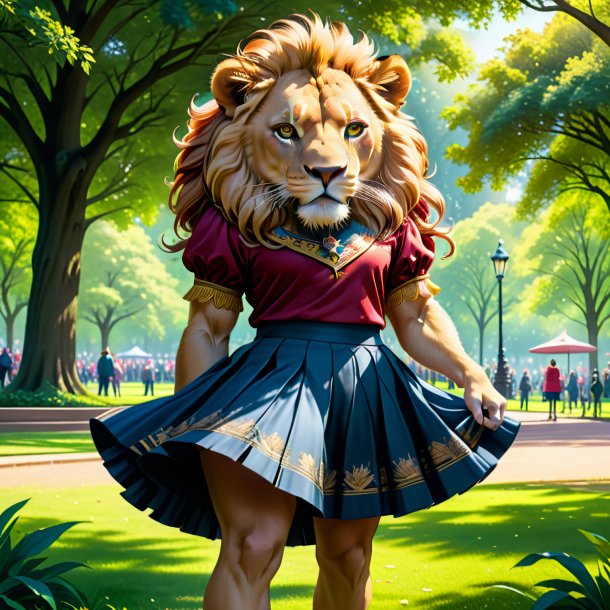 Drawing of a lion in a skirt in the park