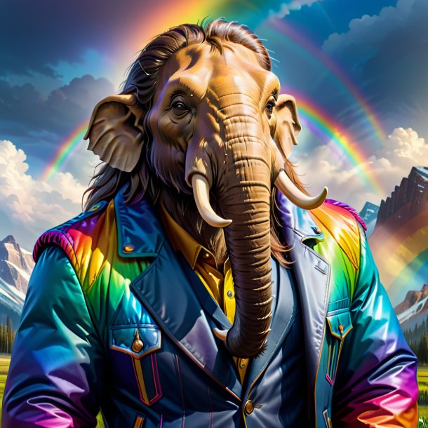 Drawing of a mammoth in a jacket on the rainbow