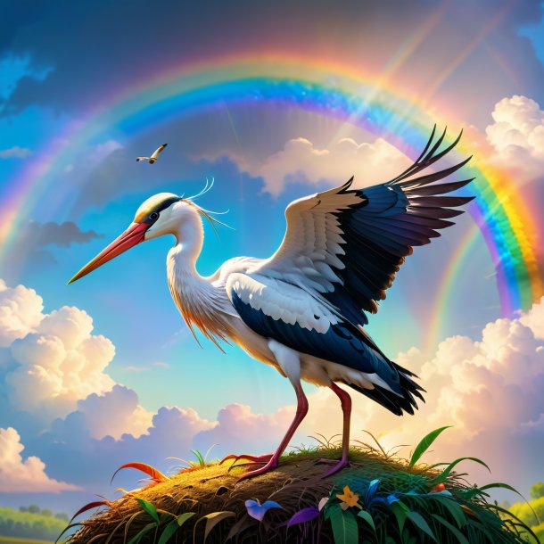 Picture of a sleeping of a stork on the rainbow