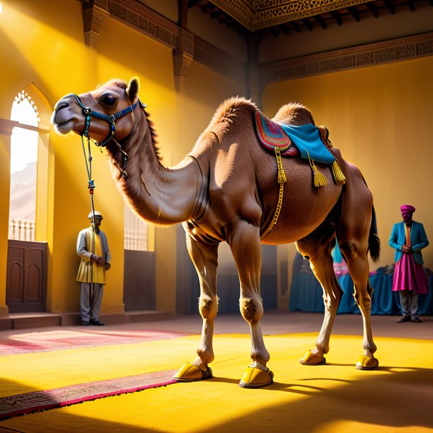 Image of a camel in a yellow shoes