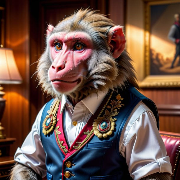 Pic of a baboon in a vest in the house