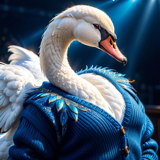 Image of a swan in a blue sweater