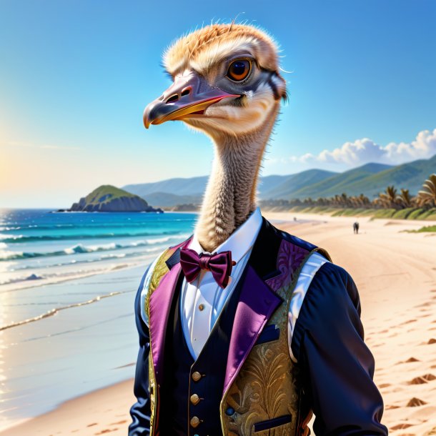 Drawing of a ostrich in a vest on the beach