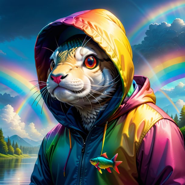 Illustration of a carp in a hoodie on the rainbow