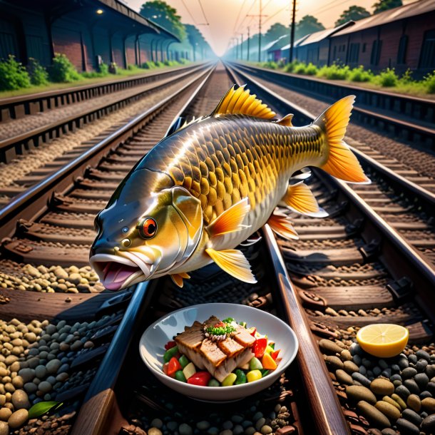 Pic of a eating of a carp on the railway tracks