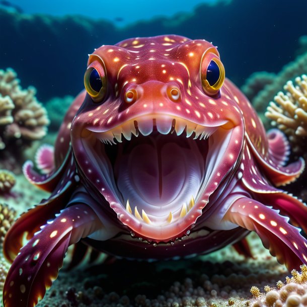 Image of a maroon smiling cuttlefish