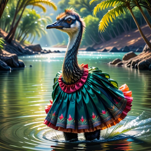 Illustration of a emu in a skirt in the water