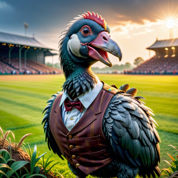 Photo d'un dodo dans un gilet sur le terrain