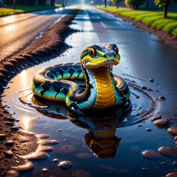 Picture of a snake in a vest in the puddle