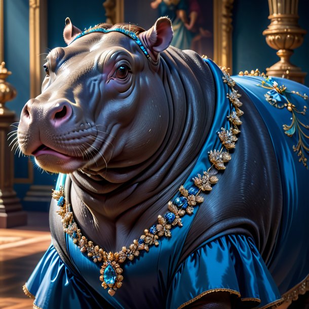 Picture of a hippopotamus in a blue dress