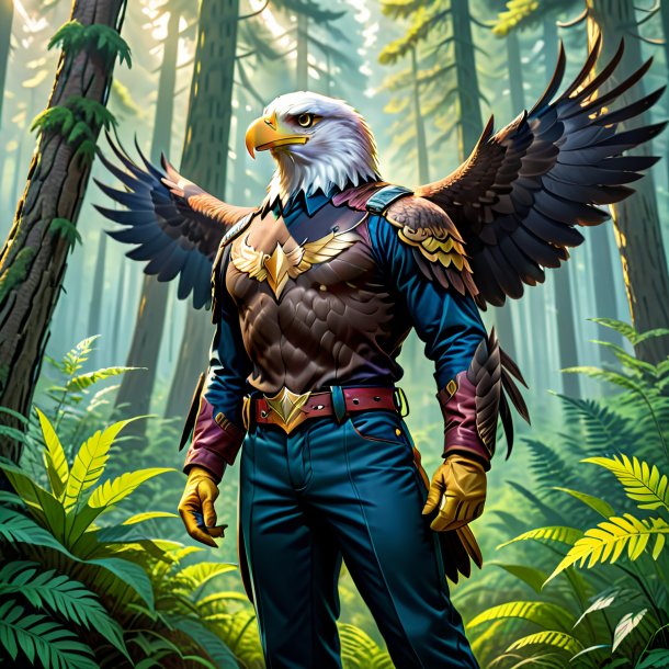 Illustration of a eagle in a trousers in the forest