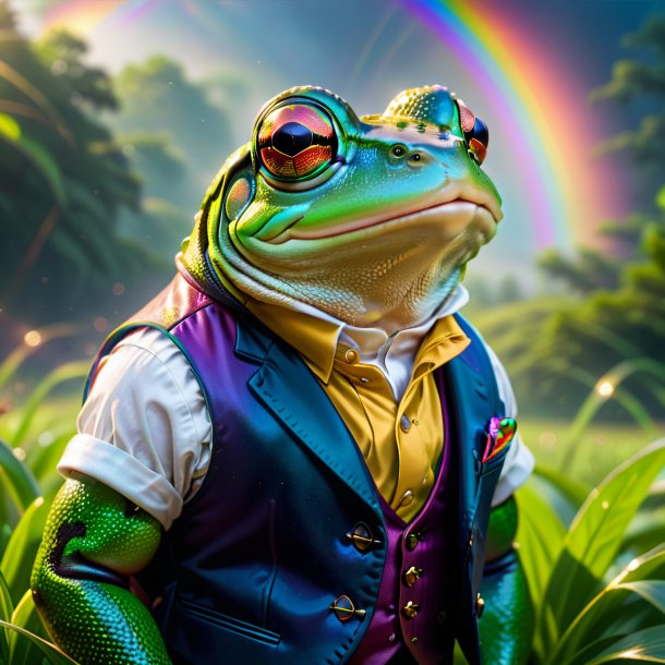 Pic of a frog in a vest on the rainbow