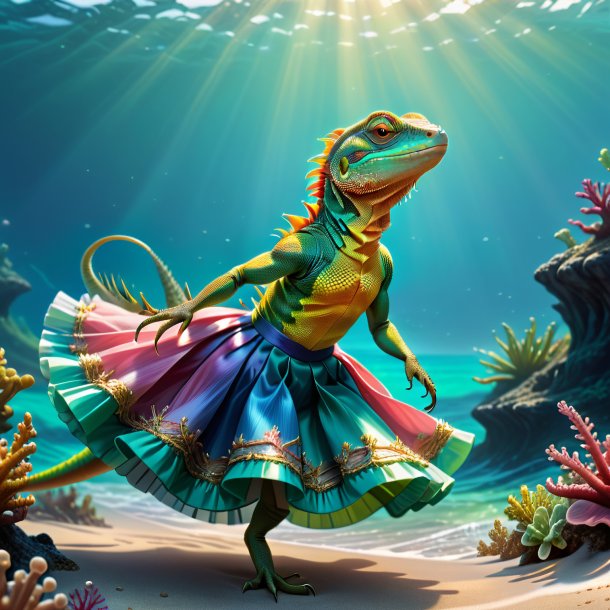 Illustration of a lizard in a skirt in the sea