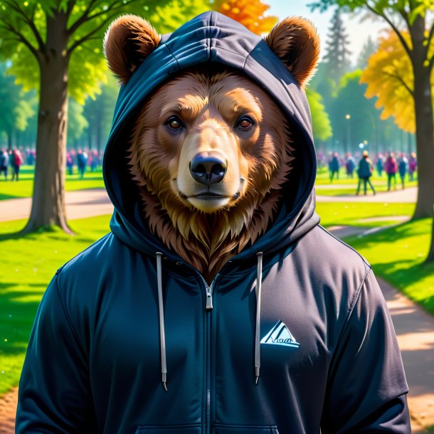 Foto de um urso em um hoodie no parque