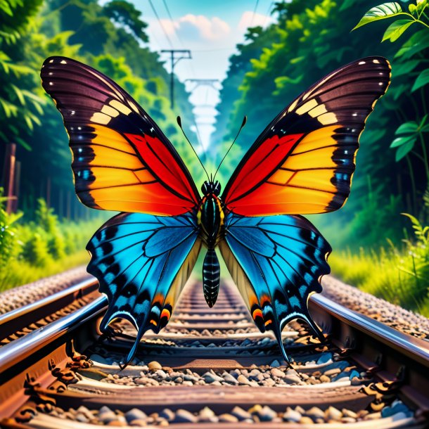 Picture of a threatening of a butterfly on the railway tracks