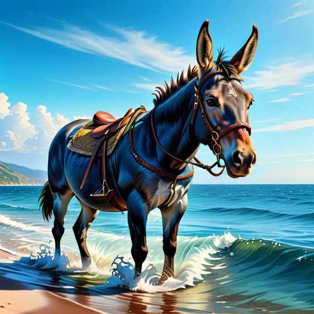 Illustration of a mule in a jeans in the sea