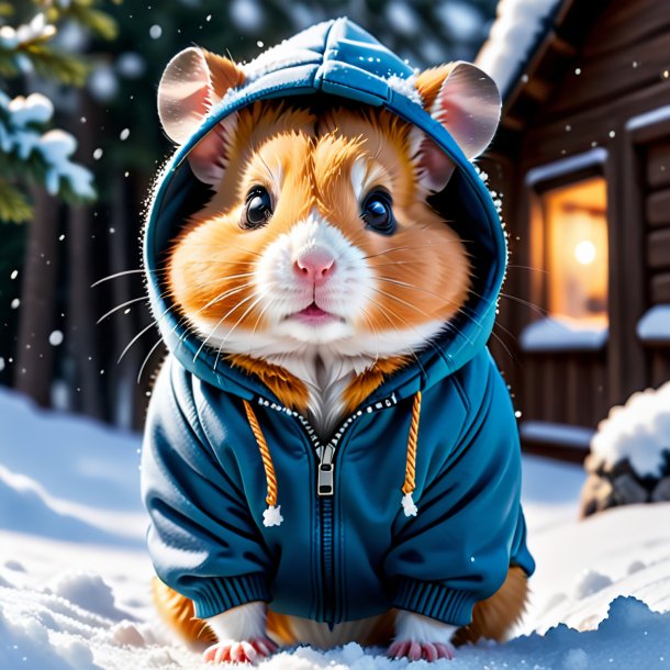 Image of a hamster in a hoodie in the snow