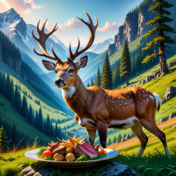 Picture of a eating of a deer in the mountains