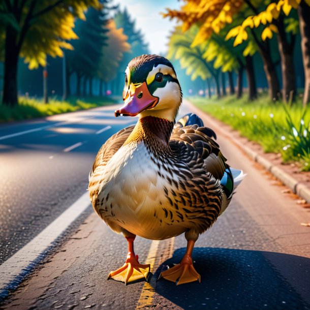 Photo d'une colère d'un canard sur la route