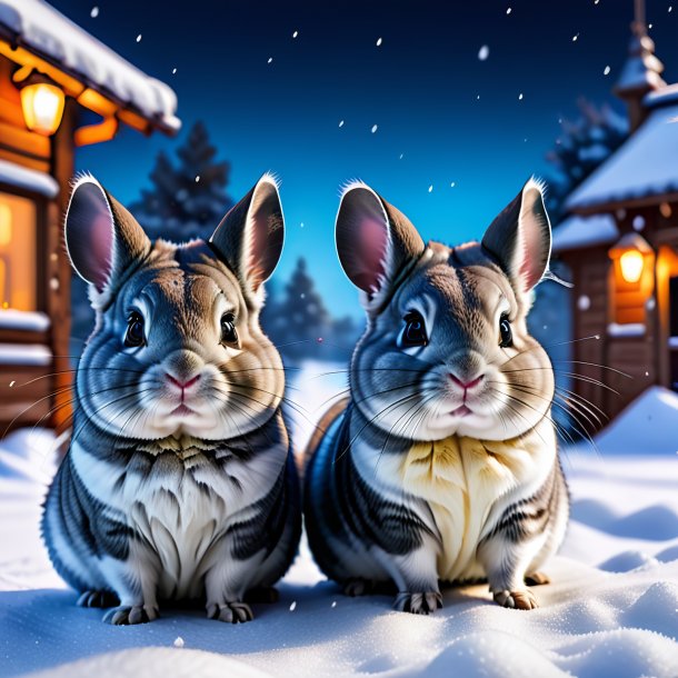 Image d'une attente de chinchillas dans la neige